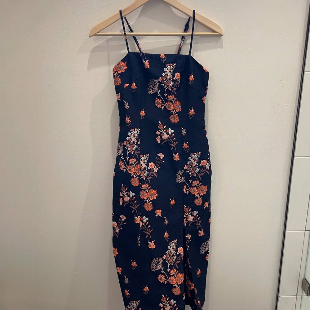 Elliatt Navy and Orange Floral Midi Dress